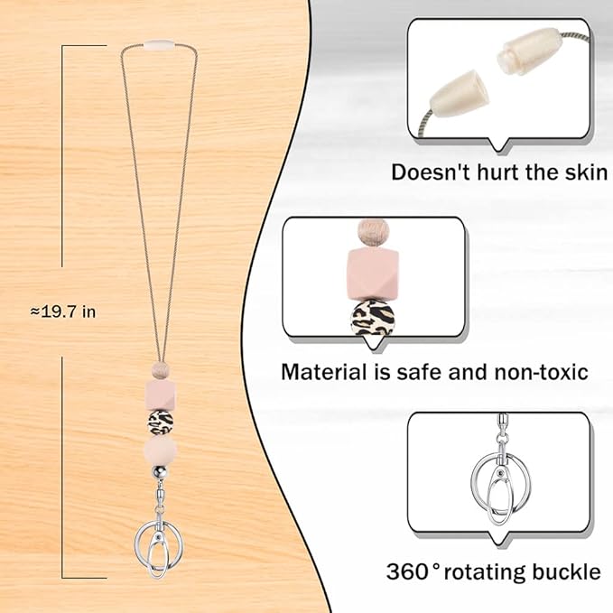 POPLOPP Teacher Lanyards for ID Badges and Keys, Cute Silicone Beaded Lanyard for Women Nurse Employees Students