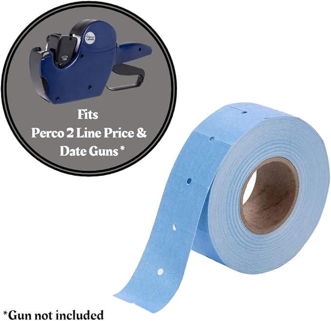 Perco 2 Line Blue Labels - 8 Rolls, 1 Sleeve, 6,000 Blank Price and Date Gun Labels for Perco 2 Line Price and Date Guns - Made in USA