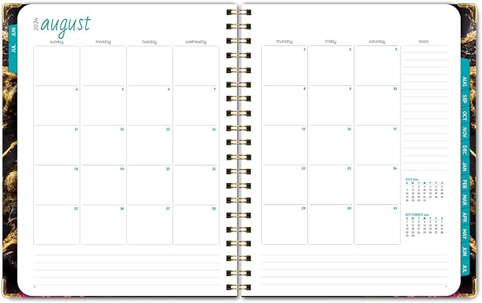 HARDCOVER Academic Year 2024-2025 Planner: (June 2024 Through July 2025) 8.5"x11" Daily Weekly Monthly Planner Yearly Agenda. Bookmark, Pocket Folder and Sticky Note Set (Dark Gold Marble)