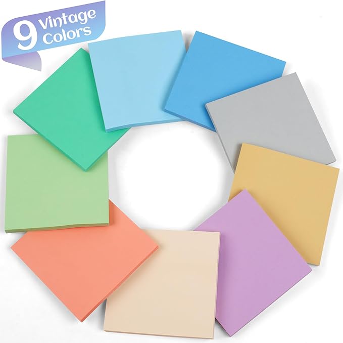 Joyberg 18 Pads Sticky Notes, 3x3” Aesthetic Sticky Notes, 9 Colors of Neutral Notes for Office, School, Home Desks, and More, 50 Sheets/Pad