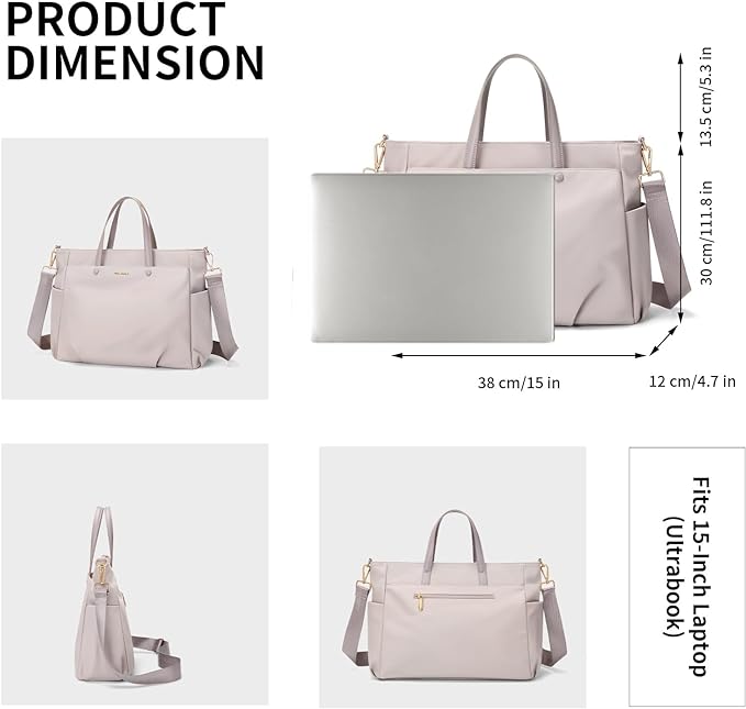 Laptop Tote Bag 15 Inch, Computer Shoulder Bag Large Work Tote Bag for Women, Laptop Carrying Case Stylish Handbag for Business Travel (Pinkish Grey)