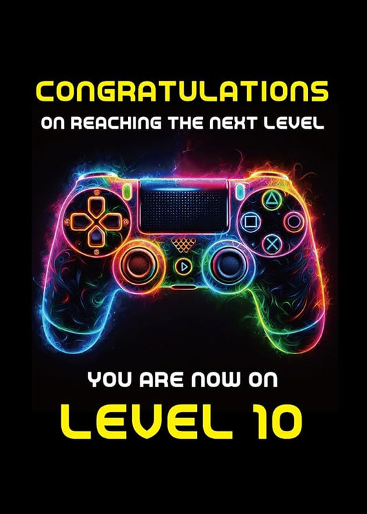 Gooji 5x7 Gamer Birthday Card for Boys and Girls - Level-Up Design for Ages 9, 10, 11, 12 - Perfect Gaming Party Greeting Card (10Y)