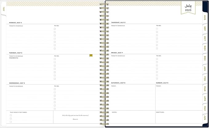 Blue Sky Day Designer for 2023-2024 Academic Year Weekly and Monthly Planner, 8.5' x 11', Flexible Cover, Wirebound, Peyton Navy (107924-A24)