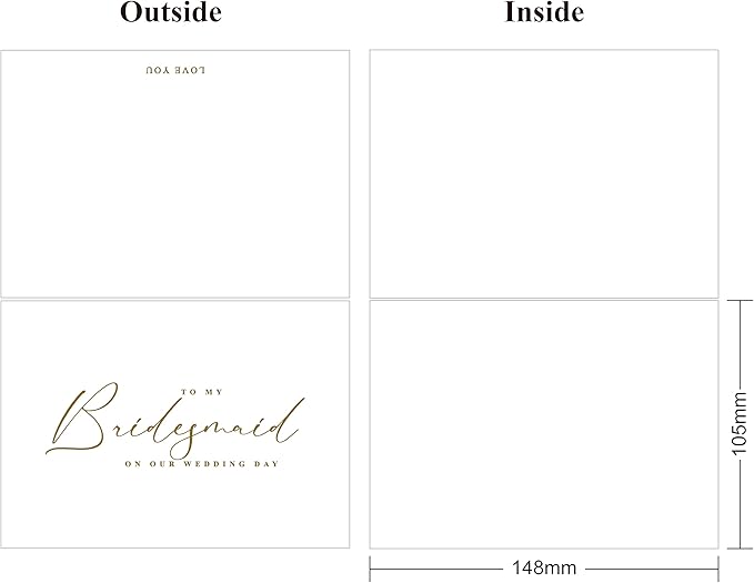 LADY&HOME To My Bridesmaid On My Wedding Day Card,Bridesmaid Thank You Card Wedding Day Bridesmaid Proposal (Gold Foil,6 Pack)