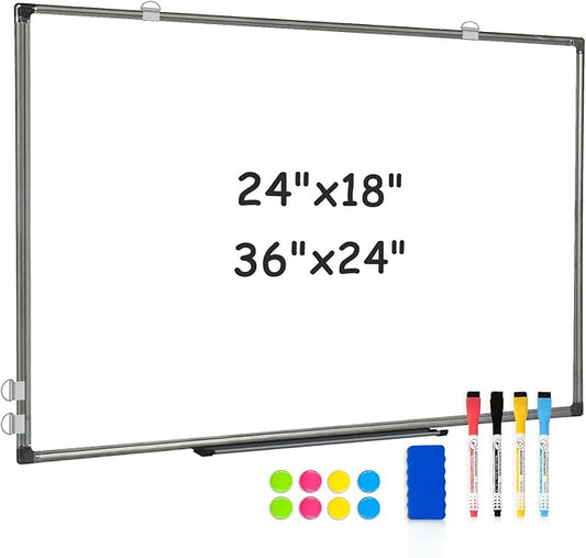 Double Sided Magnetic White Board，36"x24" Dry Erase Whiteboard for Wall with Black Aluminum Frame Presentation Board for School, Office and Home