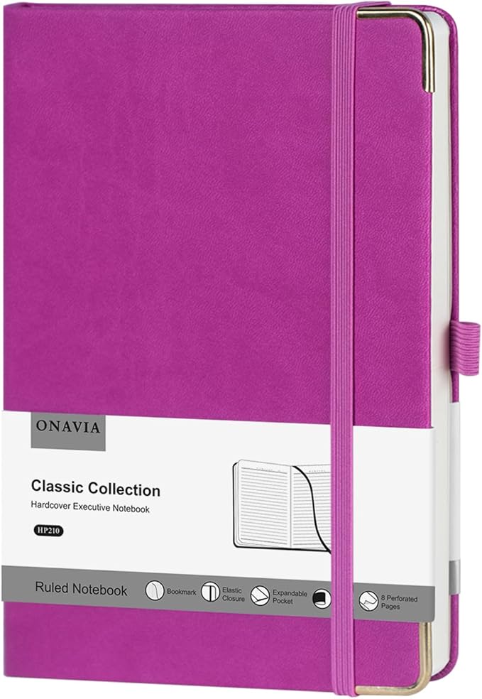 A5 Lined Journal Notebook - 100 GSM Thick Paper, Hardcover Journaling Notebook for Writing, Work, Travel, School, College Ruled Journal for Women Men, PU Leather Note Book, 5.5”x8.3”- Raspberry