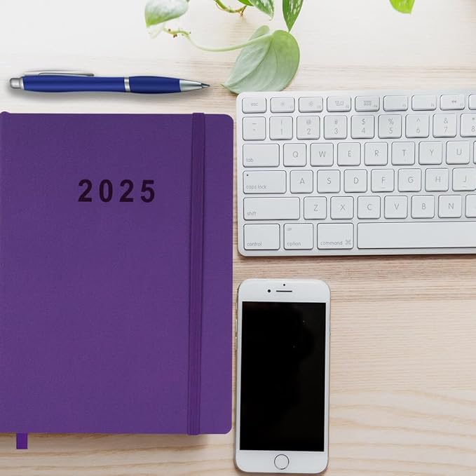 2025 Planner 8.5”x11”, Weekly and Monthly Planner from Jan to Dec 2025, Vegan Leather Cover, Elastic Closure, Purple