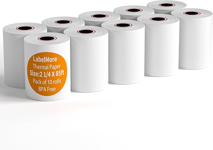 LabelMore 2-1/4" x 85' Thermal Paper Tape Cash Receipt Paper Rolls Premium POS Printer Paper (10 Rolls)