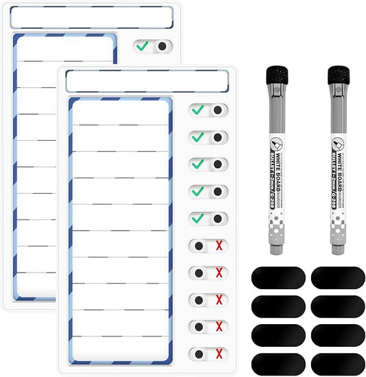 2 Pcs Chore Chart for Kids: Dry Erase My Chores Slider Chart, Magnetic Visual Schedule for Fridge, Kids Daily Checklist - ADHD Tools: to Do List and Routine Chart for Multiple Kids
