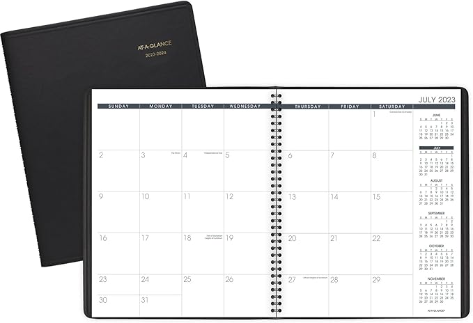 AT-A-GLANCE 2023-2024 Academic Planner, Monthly, 9" x 11", Large, Pocket, Flexible Cover, Black (7007405)