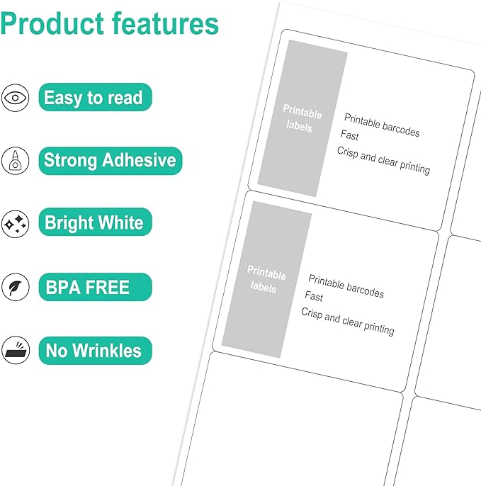 L LIKED 3-1/3" x 4" Shipping Labels 30 Sheets, Total 180 Printable White Sticker Labels, Laser/Inkjet Printing - Matte