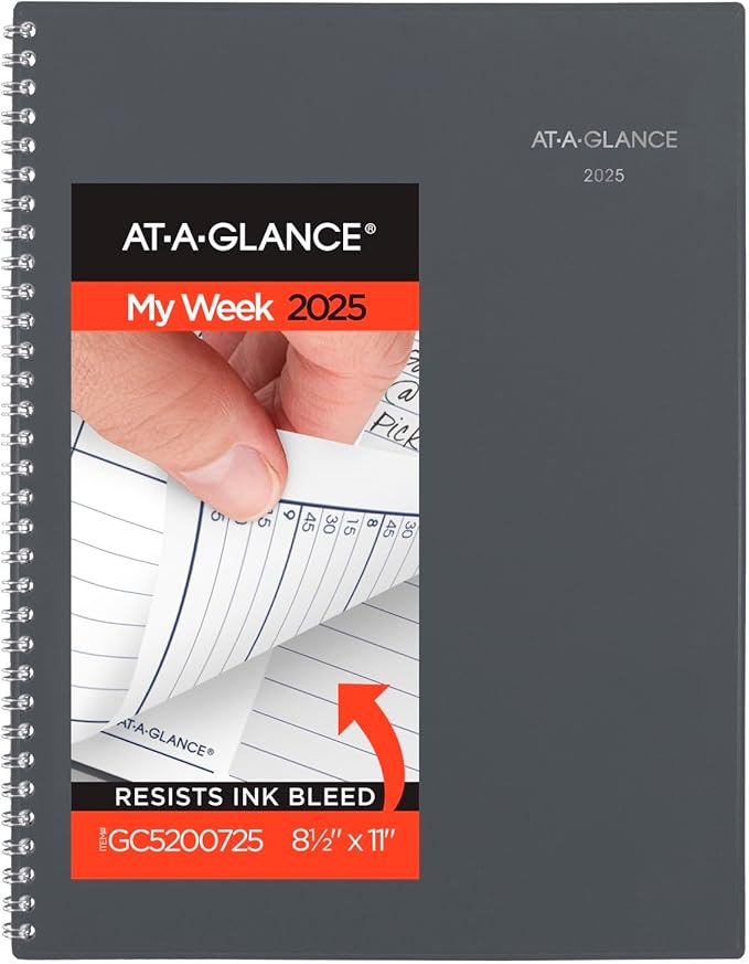 AT-A-GLANCE 2025 Appointment Book Planner, Weekly & Monthly, 8-1/2" x 11", Large, Quarter-Hourly, DayMinder, Gray (GC5200725)