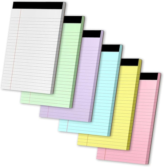WINKIO Legal Pads 5" X 8", 6 Pack Colored Note Pads, College Ruled Yellow Lined Paper Pads, Letter & Legal Ruled Pads, 30 Sheets per Small Writing Pads 5x8 for School, Home, Office, Business