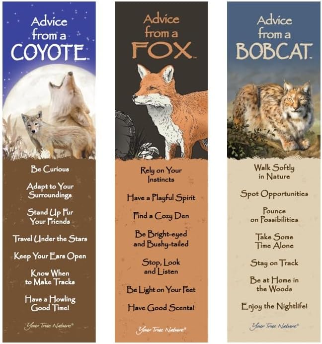 Advice from Nature 3 Bookmark Small Predator Set, Laminated with Glossy Finish, Printed on Recycled Paper - Bobcat, Fox, Coyote (AMBM-SMPRED)