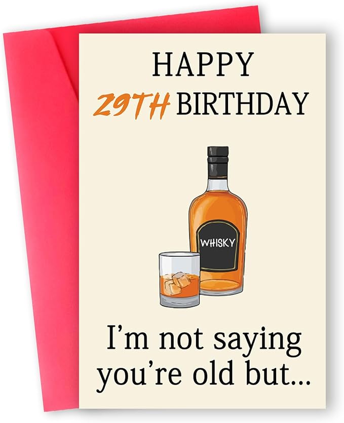 Funny 29th Birthday Card for Her Him, Happy 29th Birthday Decorations for Men Women, Unique 29th Birthday Gifts for Son Daughter, Whiskey 29 year old Bday Gift Ideas