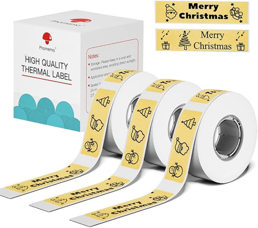 Phomemo D30 Label Tape, for D30 D35 Q30 Q30S Q31 Q32 Label Maker, Black on Glitter Transparent Gold Sticker Thermal Paper Self-Adhesive, 14mm x 40mm (1/2" x11/2) 160 Tapes/Roll, 3 Rolls