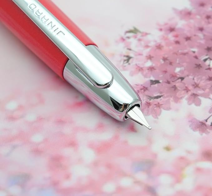 JINHAO 10 Press Fountain Pen, Retractable Metal Pen with Ink Converter (F Nib 0.5mm, Gradient Rose Red)