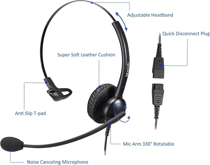 Telephone Headset with Noise Canceling Microphone, Mono Office Call Center Headset with RJ9 & 3.5mm Jack for Landline Deskphone Cell Phone PC Laptop, Work for Mitel Aastra Toshiba NEC Shoretel