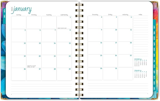 HARDCOVER 2025 Planner, 7"x9": 14 Months (November 2024 - December 2025), Daily Weekly Monthly Planner, Yearly Agenda, Bookmark, Pocket Folder and Sticky Note Set (Rainbow Petals)