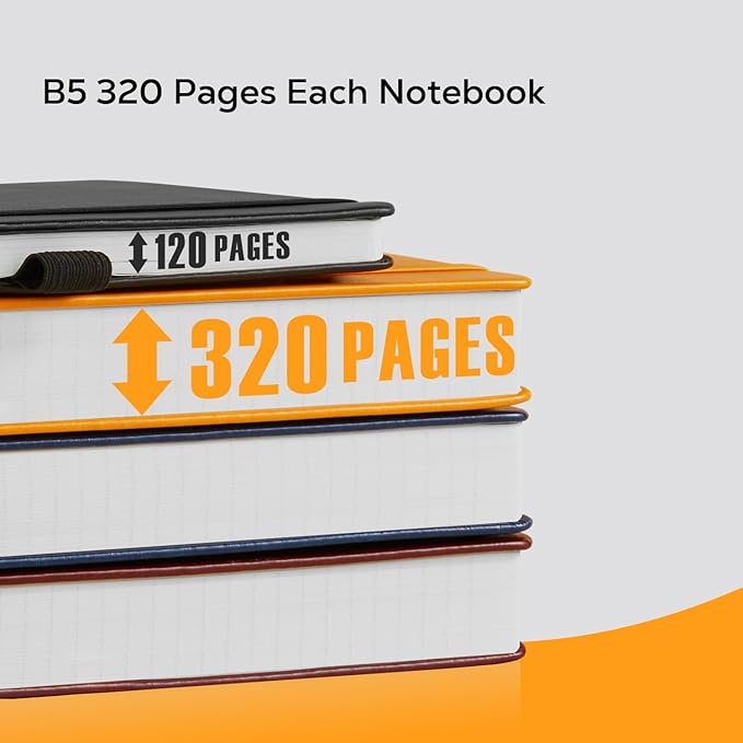 Leather Lined Notebook Journal, 320 Pages Hardcover Notebook Journals for Writing Note Taking Women & Men, B5 (7.1'' X 10'') College Ruled Daily Notebook Journal, Orange