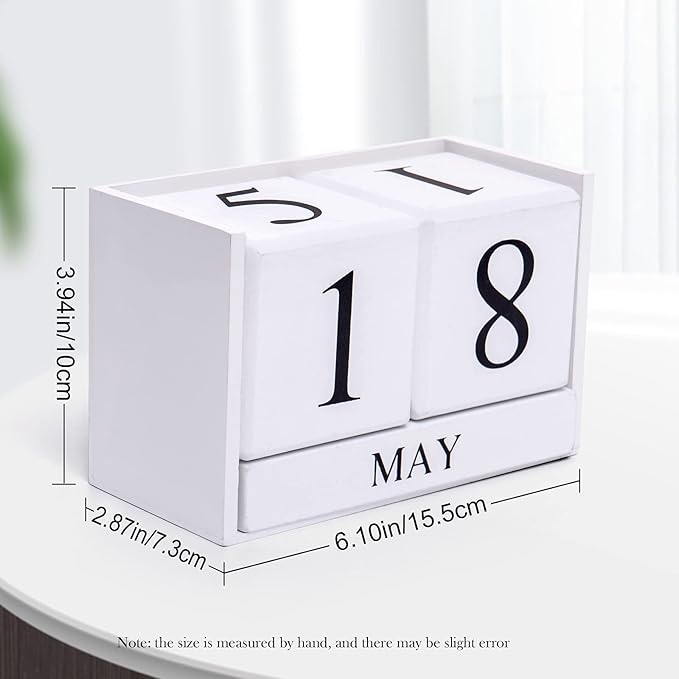 Notakia Perpetual Calendar Wooden Block Calendar for Office Desk Calendar Plank Table Daily Desk Calendar Accessories Block Dates (Large White)