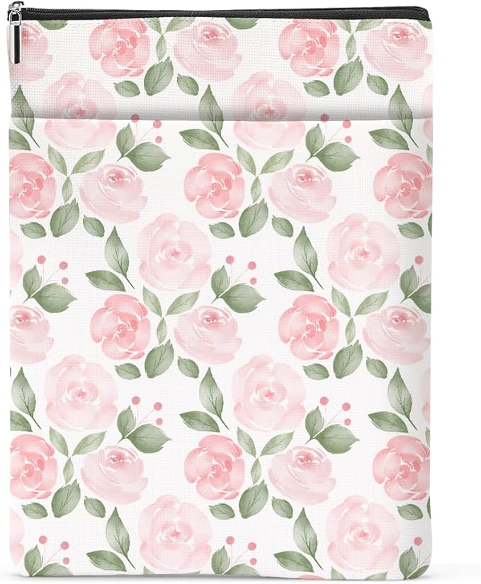 Watercolor Floral Pattern Book Lovers Gifts Waterproof Book Sleeve Book Pouch Book Protector with Zipper and Front Pocket BookCover Case for Women Girl Mom Wife Book Accessories Book Club Gifts