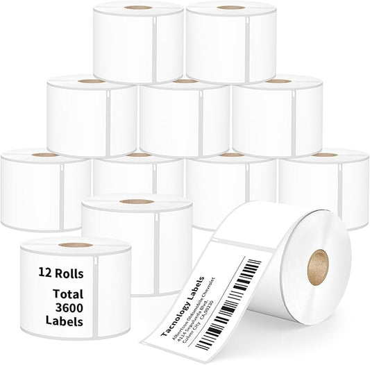 Tacnology 12 Rolls 3600 Labels Compatible with DYMO 30256 2-5/16" X 4" Adhesive Shipping Labels, Direct Thermal Labels Used with DYMO Label Writer 450, 450 Turbo, 4XL, Rollo & Zebra Desktop Printers