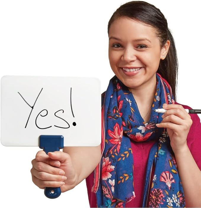 Trainers Warehouse Premium Handheld Whiteboard | Sturdy Double-Sided Dry-Erase Board with Handle | Ideal Teaching Prop for Classrooms & More (5.9" x 7.75")