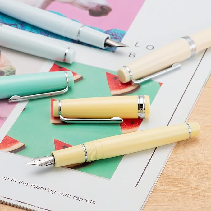 Jinhao 82 Yellow Acrylic Fountain Pen, Iridium Extra Fine Nib Classic Design Smooth Writing Pen with Ink Converter (Silver Trim)