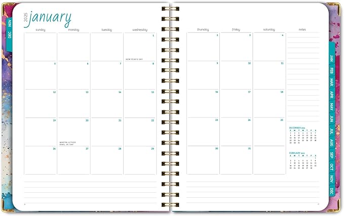 HARDCOVER 2025 Planner, 8.5"x11": 14 Months (November 2024 - December 2025), Daily Weekly Monthly Planner, Yearly Agenda, Bookmark, Pocket Folder and Sticky Note Set (Rainbow Gold Marble)