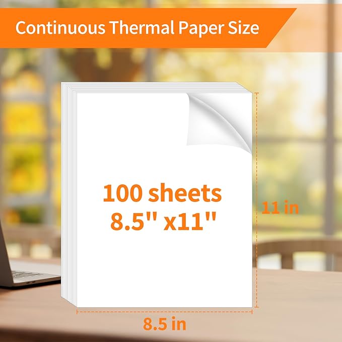 Thermal Printer Paper 8.5” x 11”, Thermal Papers, Continuous Thermal Printer Paper, Multipurpose Thermal Paper for JADENS/Itari/M08F/A40Portable Thermal Printers,100 Sheet.