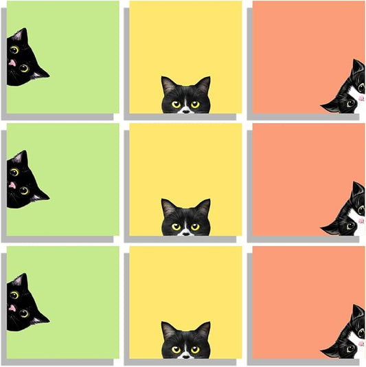 9 Pads Black Cat Sticky Notes Set, Pink Self-Stick Note Pads, Super Adhesive Memo Pads Cute Note Card for Cat Lover Gift, Teacher Office and School Supplies, 3x3in