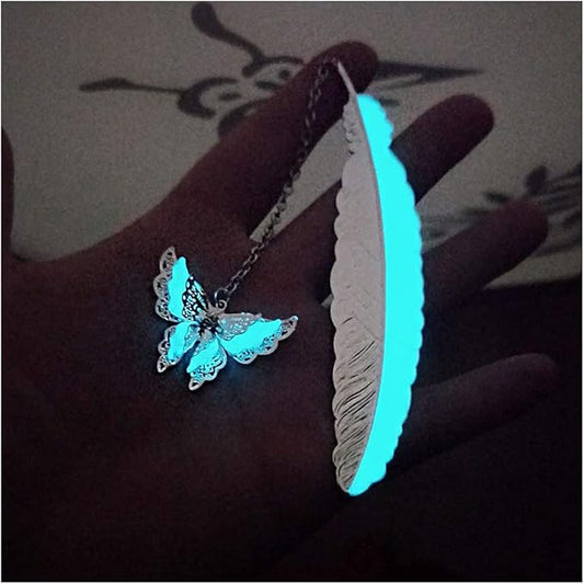 Feather Metal Bookmark with 3D Butterfly Pendant, Unique Glow in The Dark Butterfly Bookmark, Mothers Day, Thanksgiving, Valentine's Day Gifts Gift for Women Her (Silver Butterfly)