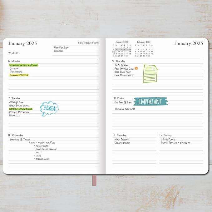 2025 Planner 8.5”x11”, Weekly and Monthly Planner from Jan to Dec 2025, Vegan Leather Cover, Elastic Closure, Rose Gold
