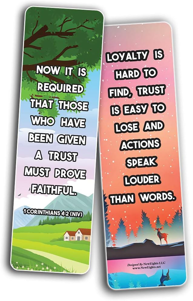 NewEights Famous Verses and Quotes on Loyalty (12-Pack) – Daily Motivational Card Set – Collection Set Book Page Clippers – Ideal for Church Events