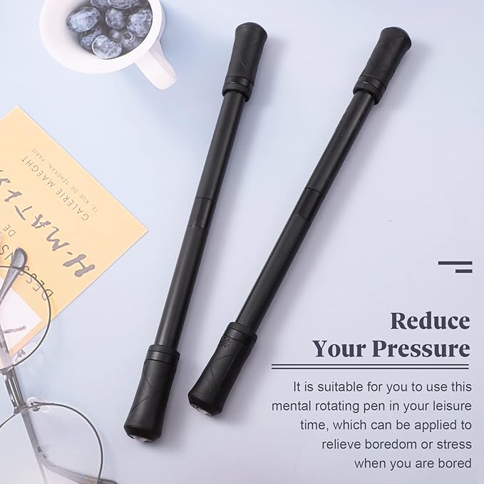 Outus 2 Pieces Spinning Pen Rolling Finger Rotating Gaming Trick Pen Mod with Tutorial No Refill Stress Releasing Brain Training Toys for Adults Office Supplies(Black)