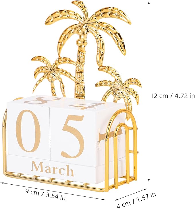SUPVOX Wooden Block Calendar for Desk Daily Desktop Perpetual Calendar Wood Month Date Display Blocks Farmhouse Desk Accessories for Home Office Decor Reusable Yearly Coconut Tree Design