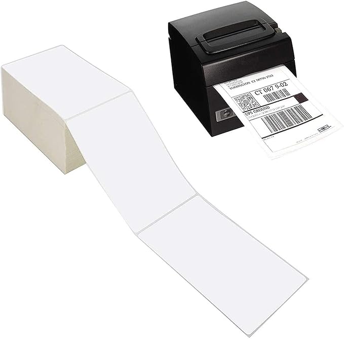9527 Product Fanfold 4 x 6 Direct Thermal Labels White Perforated Shipping Label, 500 Labels per Stack,1 Stack
