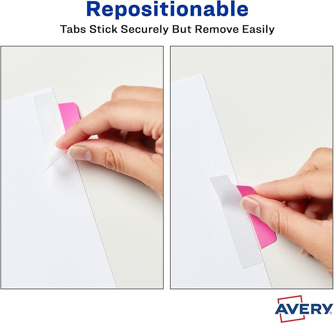 Avery Margin Ultra Tabs, 2.5" x 1", 2-Side Writable, Assorted Neon Colors, 48 Repositionable Page Tabs (74865)