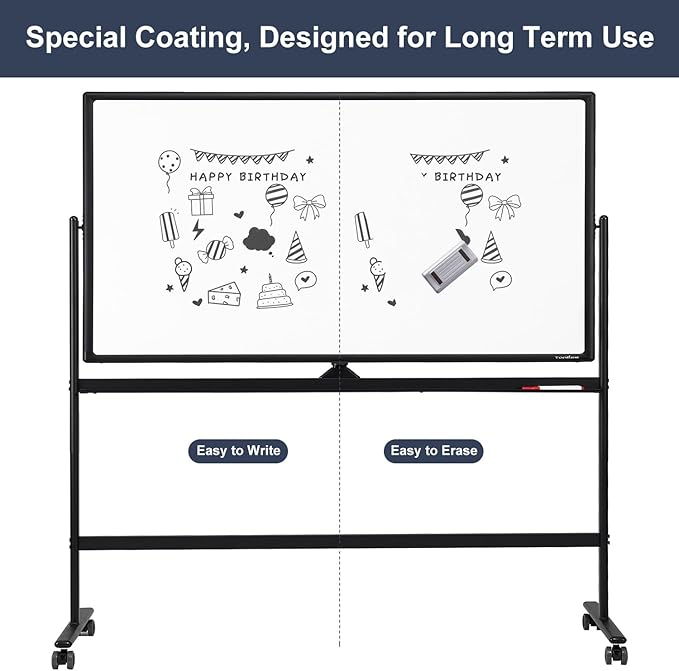 Dry Erase Whiteboard Easel on Wheels - TANKEE 70" x 36" Large Double Sided Mobile Whiteboard, Reversible Magnetic Rolling White Board for Home Office Classroom, Flip Chart Holders and Paper Pad