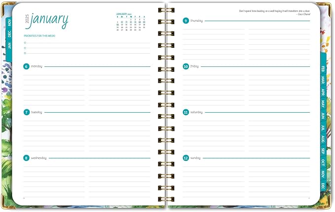 HARDCOVER 2025 Planner, 7"x9": 14 Months (November 2024 - December 2025), Daily Weekly Monthly Planner, Yearly Agenda, Bookmark, Pocket Folder and Sticky Note Set (Tree Seasons)
