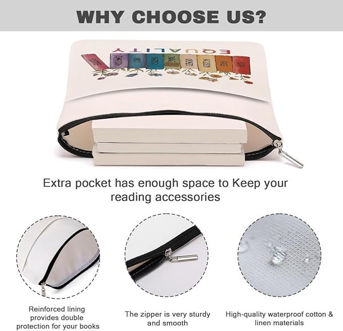 Book Themed Gifts Waterproof Book Sleeve Book Pouch LGBT Equality Rights Reading Gifts for Women Daughter Book Covers for Paperbacks Book Accessories Book Protector with Zipper and Front Pocket