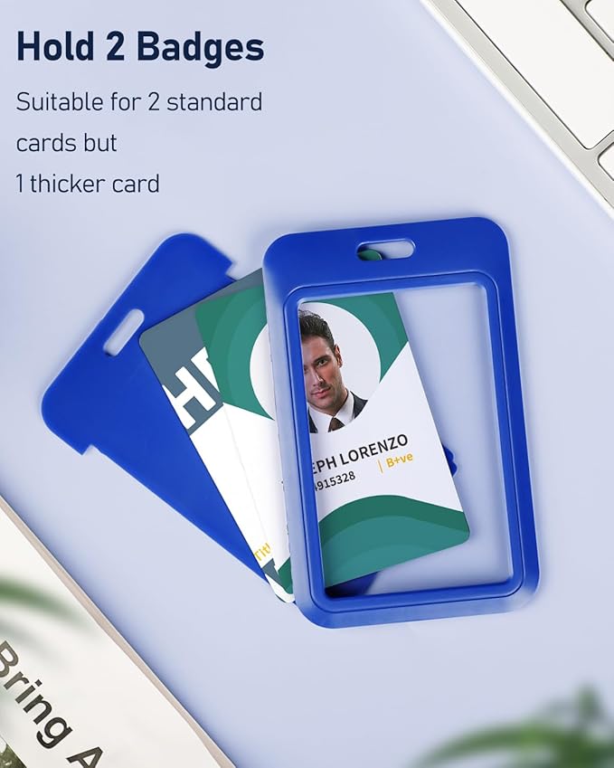 Uniclife 6 Pack Sliding ID Badge Holder Vertical Hard Plastic Case with Clear Window Black&Blue Card Protector Pouch for Office School ID Credit Cards Proximity Key Cards Driver’s Licenses and Passes