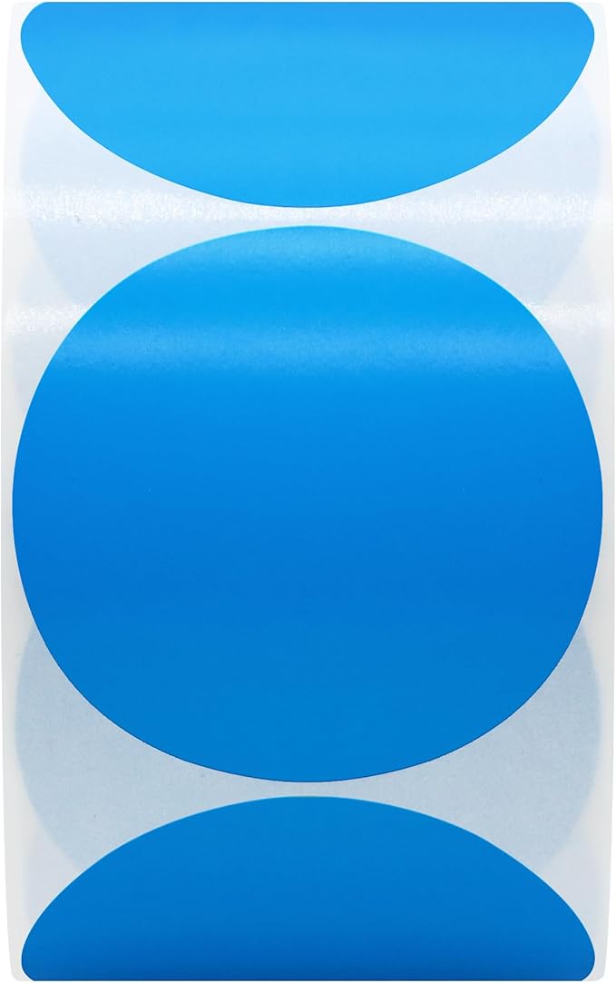 Hybsk 2 inch Circle Color Direct Thermal Stickers Shipping Labels for Barcodes,Name Tag,DIY Logo Design,QR Code,Inventory– Compatible with Zebra,Rollo,Munbyn,and More-750 pcs (2 inch,Blue)