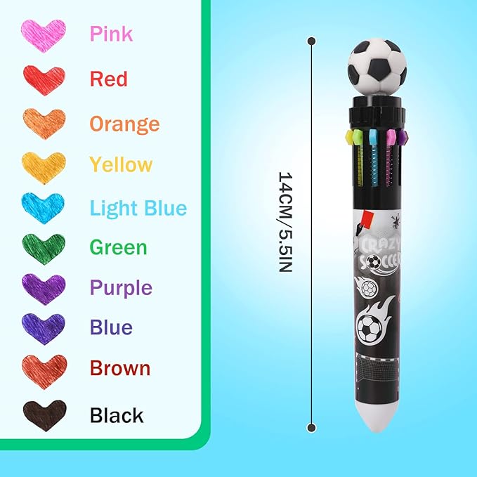 Multicolor Ballpoint Pen 0.7 mm, 10-in-1 Colored Pens Fine Point Retractable World Cup Soccer Ballpoint Pens for Office School Supplies Students Kids Gifts, 6 Pack