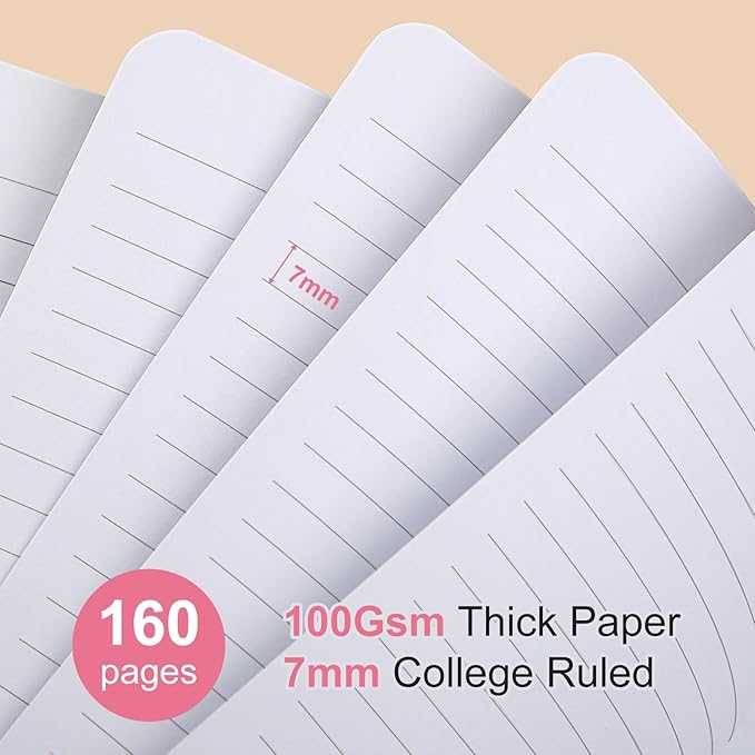 Spiral Notebook College Ruled Soft Cover Suede Aesthetic Note book 160 Pages 8.5" x 6.34" For Work Note taking,Journals For Writing School Office With Double-Sided Pocket,100GSM Thick Paper