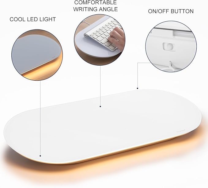 TSJ OFFICE Glass Desktop Whiteboard - 17 X 7 Inches Small Dry Erase Board with Warm White Light, Glass White Board Surface Notepad with 1 Drawer, Desk Organizers for Office, Home, School Supplies