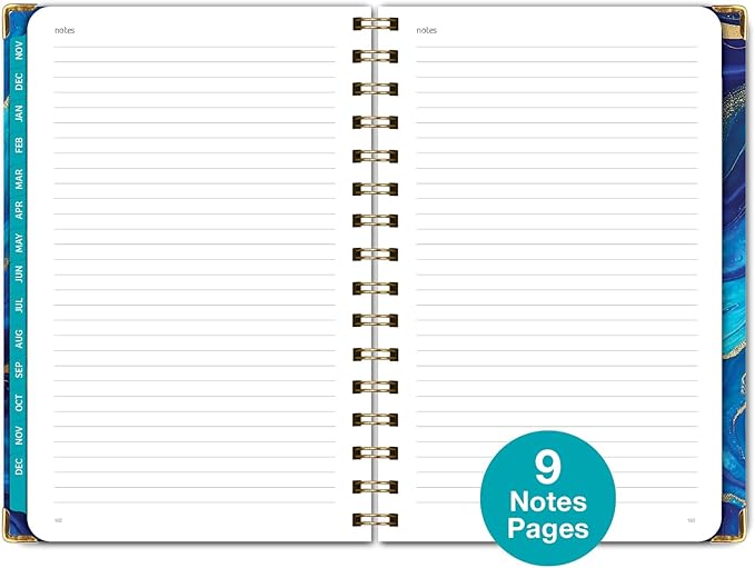 HARDCOVER 2025 Planner, 5.5"x8": 14 Months (November 2024 - December 2025), Daily Weekly Monthly Planner, Yearly Agenda, Bookmark, Pocket Folder and Sticky Note Set (Dark Blue Marble)