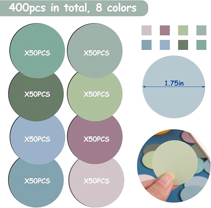 Juome Transparent Sticky Notes, 400Pcs Morandi Cute Round Clear Sticky Tabs, Translucent Book Markers Page Flags Stickers, Bible Journaling Accessories Aesthetic Office School Study Supplies