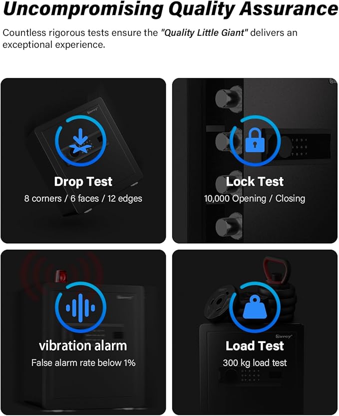 Kavey 1.6 Cub Safe Box, Home Safe with Backlit Touch Screen Keypad and Dual Alarm System, Money Safe With Mute Function and LED Light, Safe for Money Documents Valuables